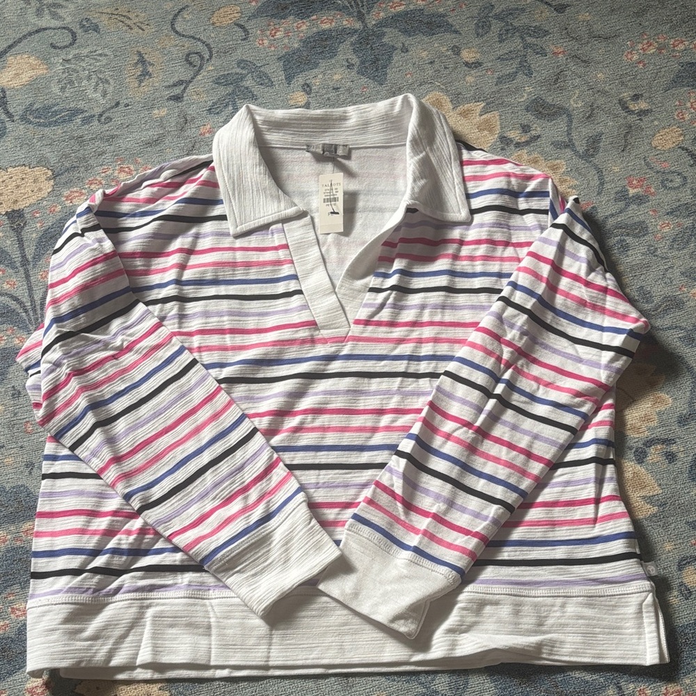 Talbots White and Purple Textured Top